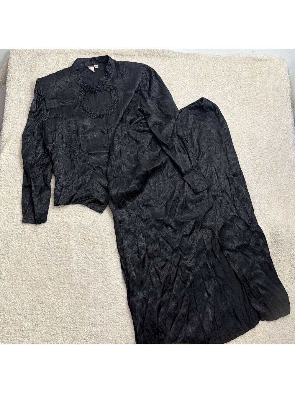 Vintage Fredericks of Hollywood Skirt Suit 2X 20 Black Rayon USA 2 Piece RARE